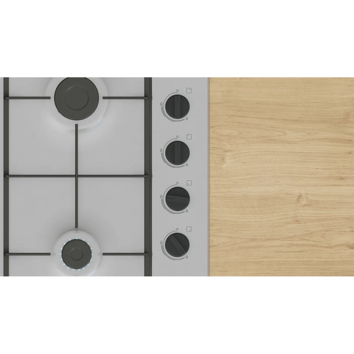 Bosch PBP6B5K60 Series 2 Gas Hob, 4 Burners, Knob Ignition, 58cm Wide - Stainless Steel