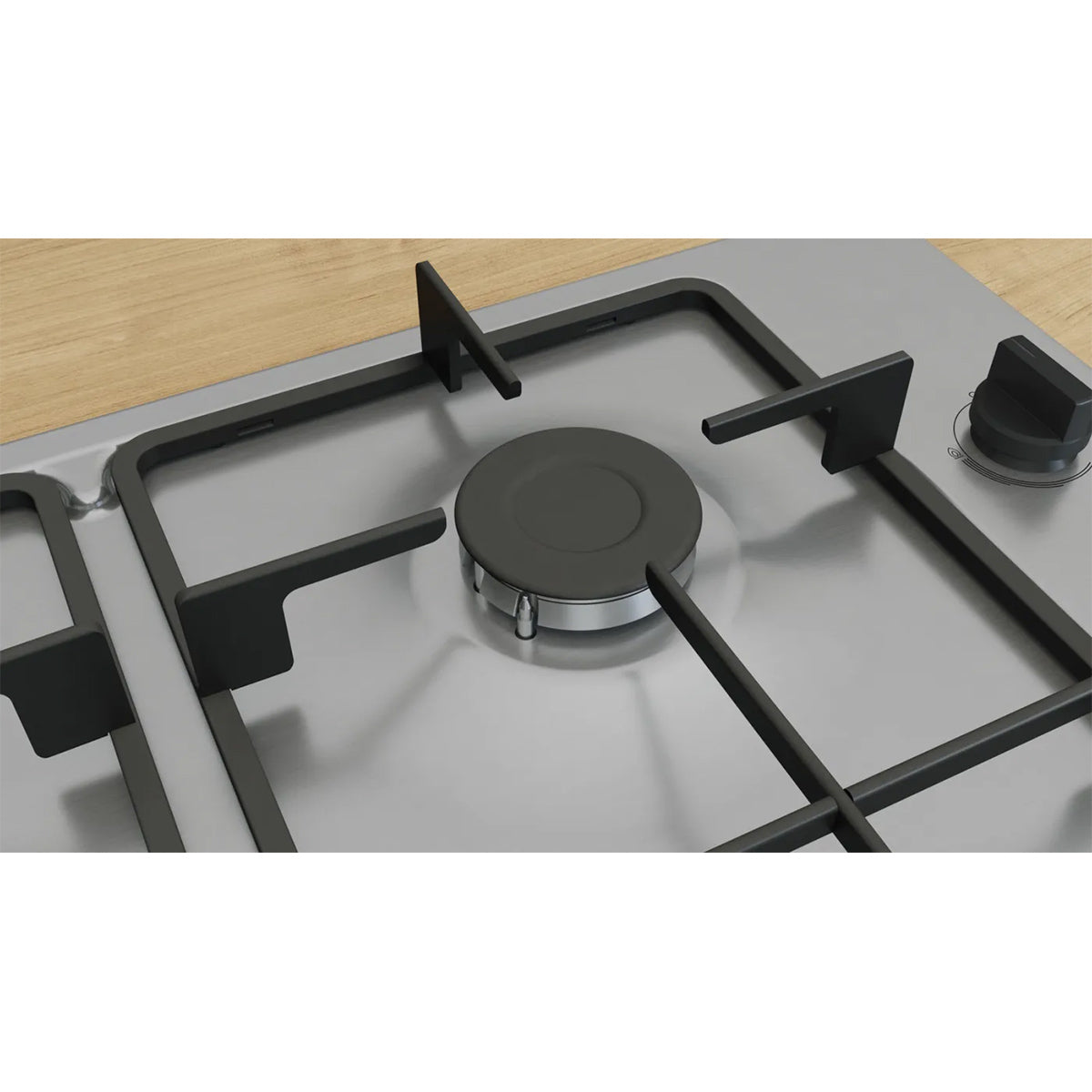 Bosch PBP6B5K60 Series 2 Gas Hob, 4 Burners, Knob Ignition, 58cm Wide - Stainless Steel