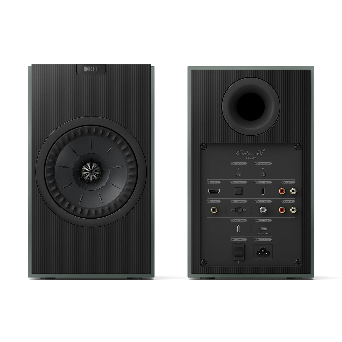 KEF CODA-W-GREEN Active Wireless Hi-Fi Speakers (Pair), 200W, Uni-Q Driver Array - Moss Green