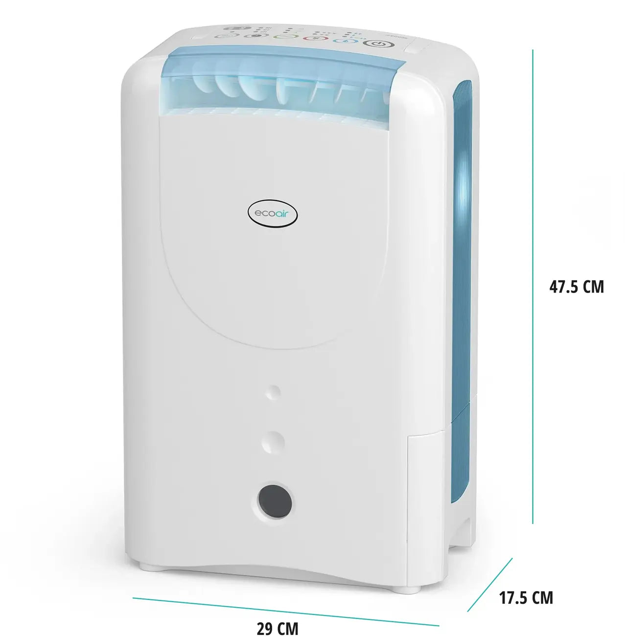 EcoAir DD1 CLASSIC MK6 7.5 Litre Desiccant Dehumidifier With Ioniser & Antibacterial Filter, White & Blue