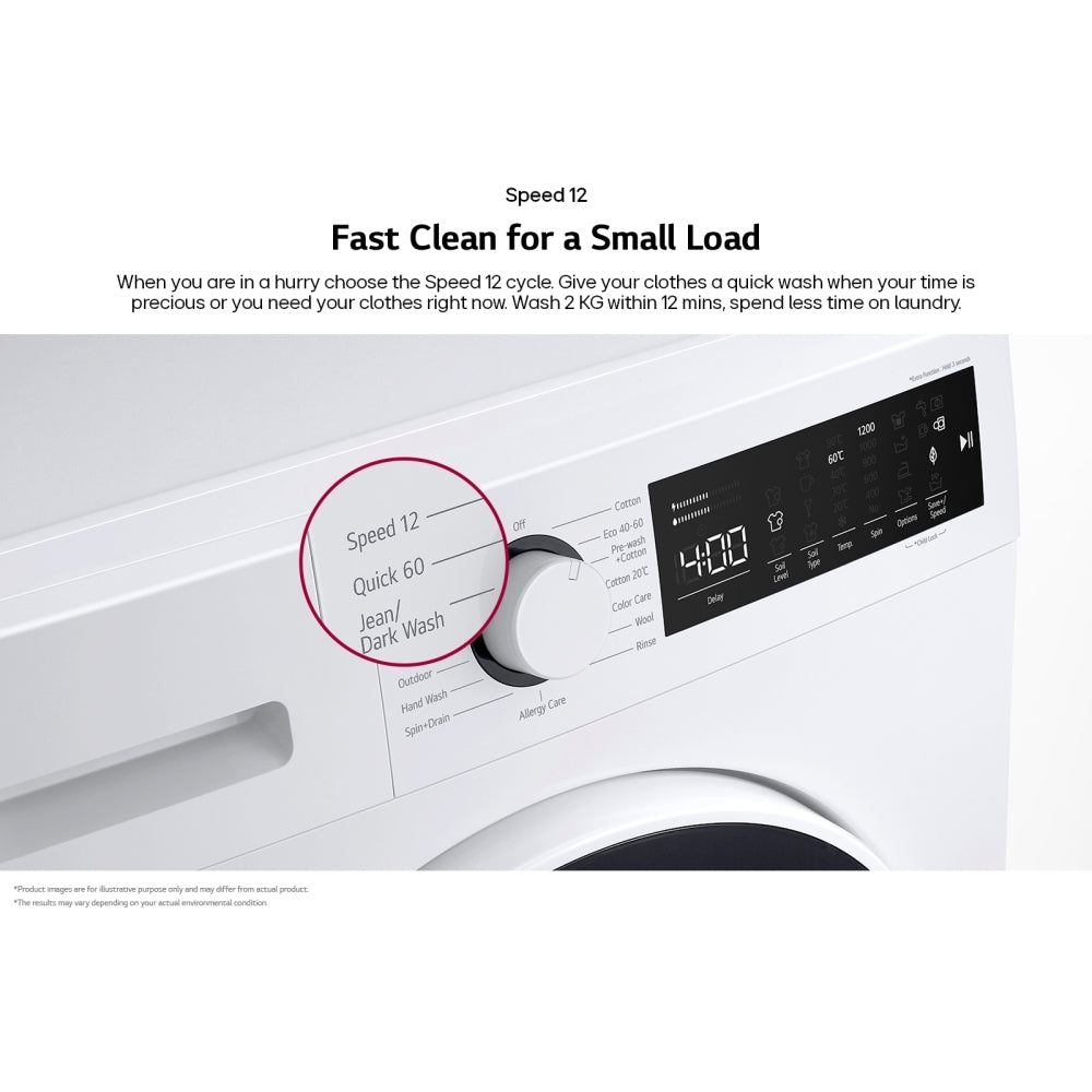 LG F2T208WSE 8kg 1200 Spin Washing Machine, White - 43416867111135 