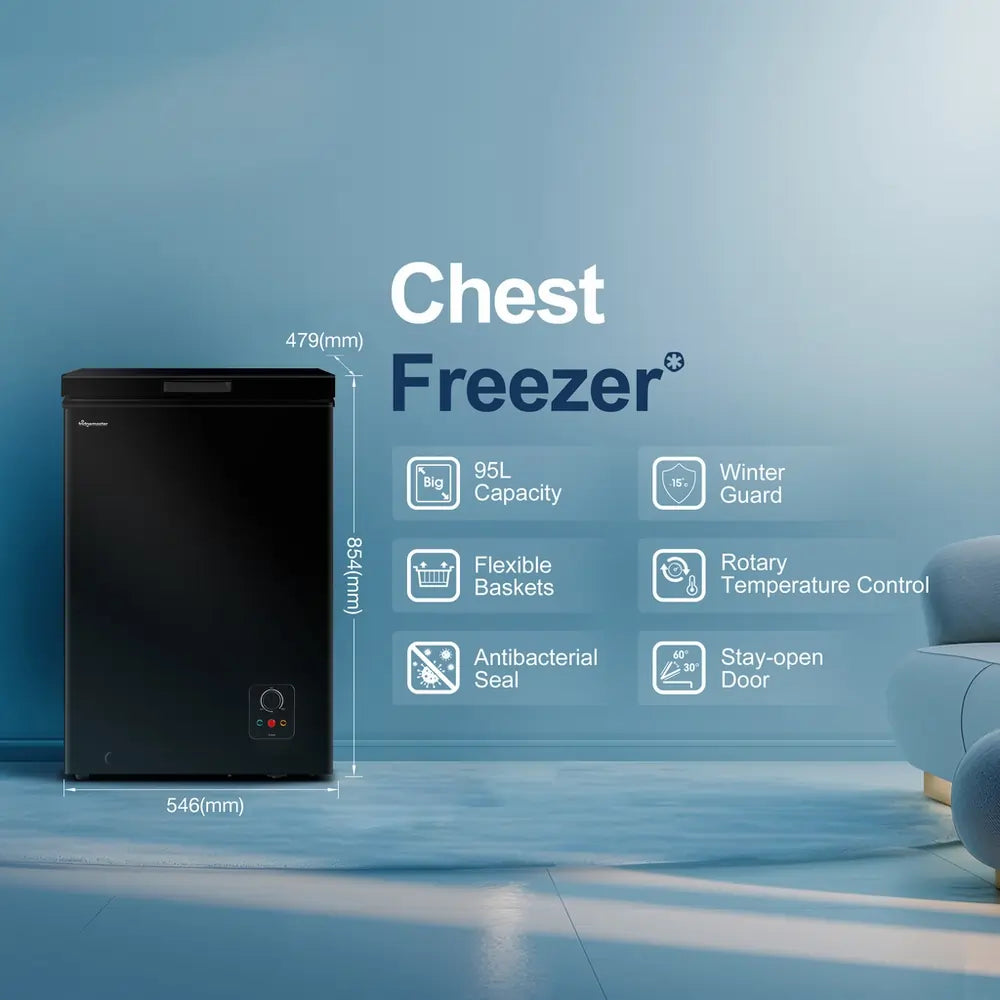 Fridgemaster MCF96EB 54cm 95 Litre Freestanding Chest Freezer, Black