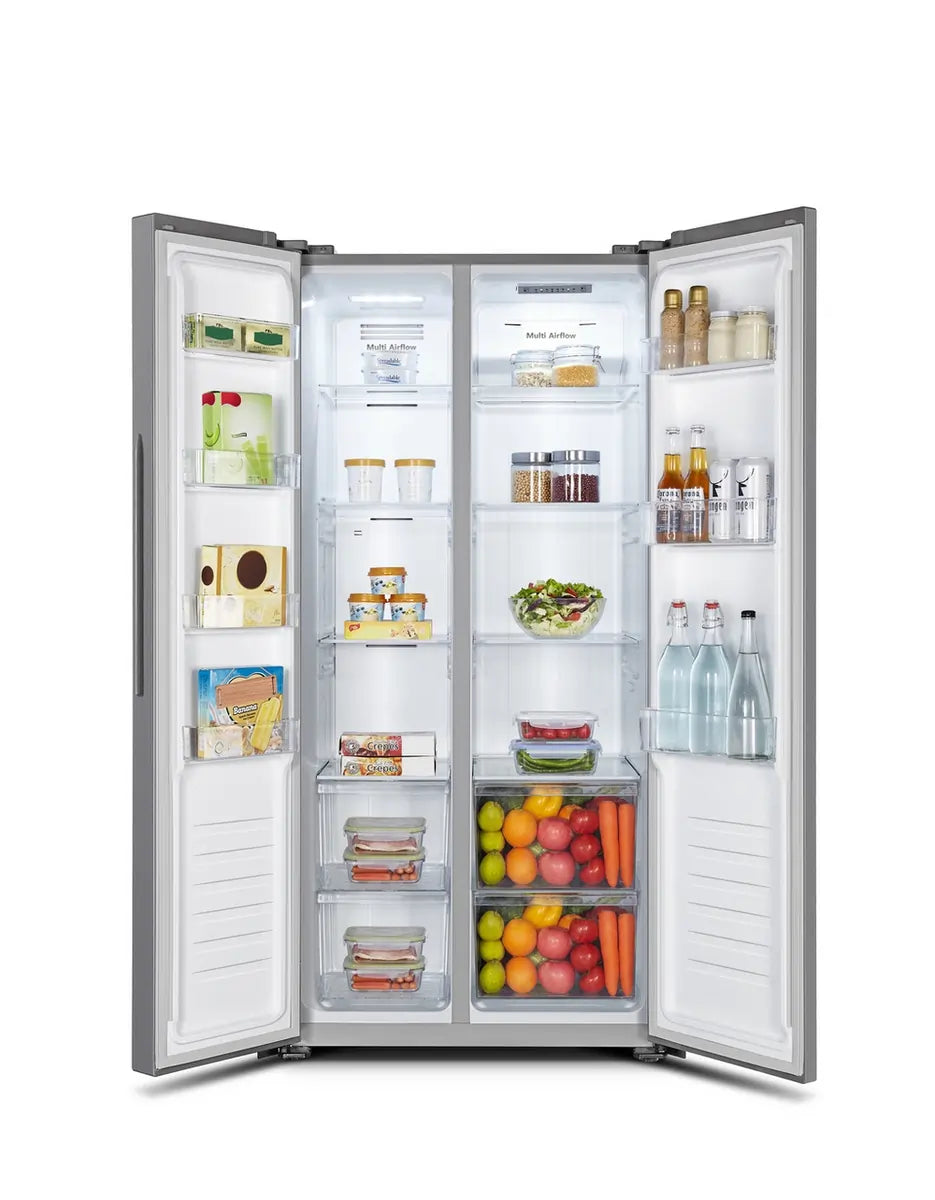 Fridgemaster MS83430ES 83.2cm 50/50 American Style Fridge Freezer, Silver - 73599414763893 