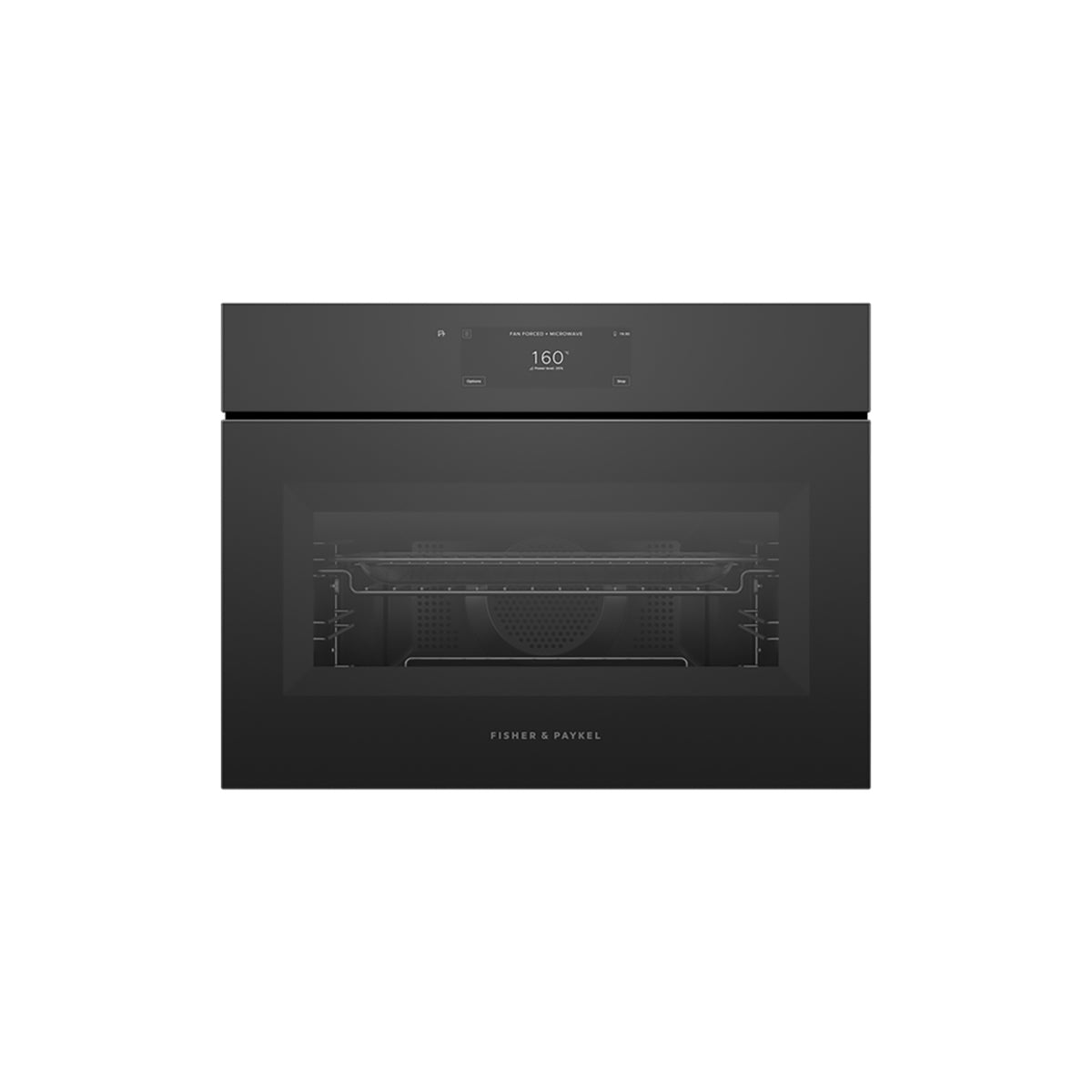 Fisher & Paykel OM60NMUNB5 Series 11 Minimal Handleless Compact Combi-Microwave Oven, 49 Litre, 18 Functions, 59.6cm Wide - Black Glass