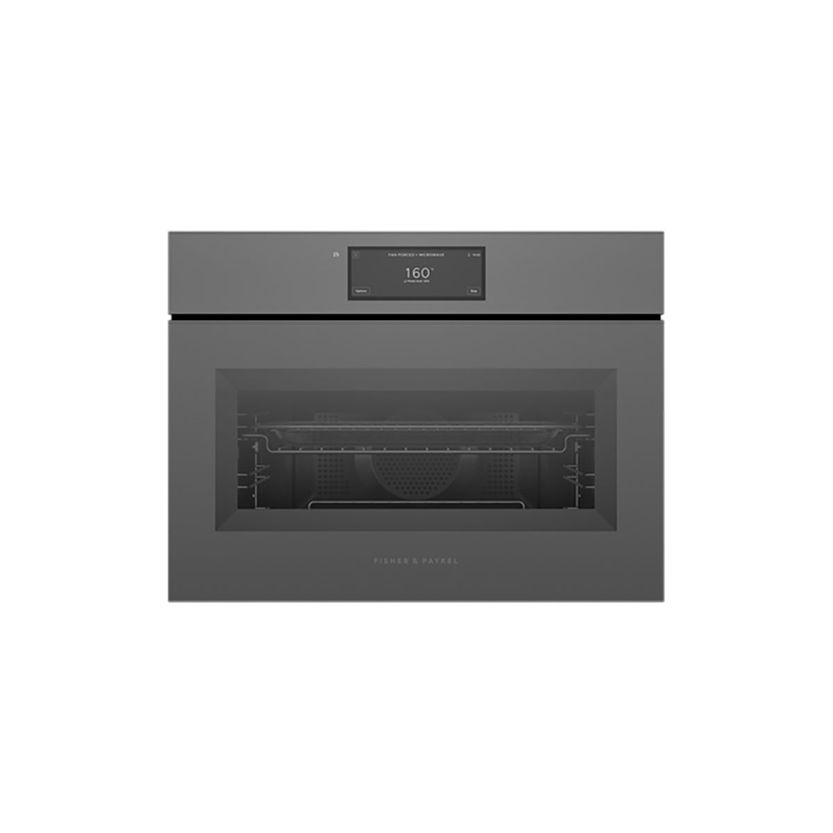 Fisher & Paykel OM60NMUNG5 Series 11 Minimal Handleless Compact Combi-Microwave Oven, 49 Litre, 59.6cm Wide - Grey Glass