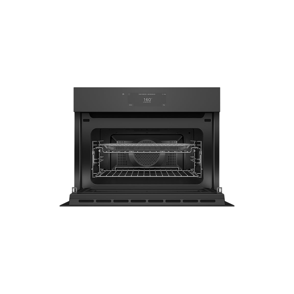 Fisher & Paykel OM60NMUNB5 Series 11 Minimal Handleless Compact Combi-Microwave Oven, 49 Litre, 18 Functions, 59.6cm Wide - Black Glass