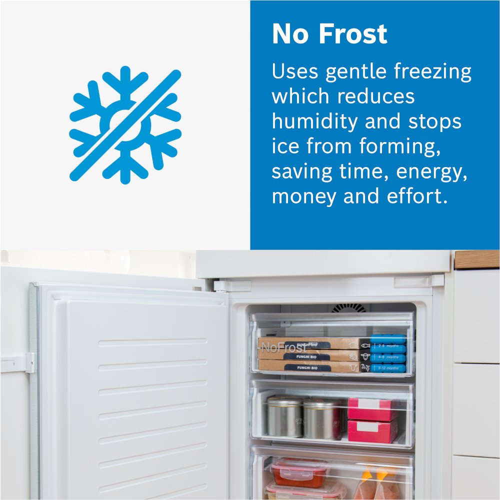 Bosch GUN21VFE0G Series 4 No Frost Built-Under Freezer, Fixed Hinge, White, E Rated - 43657896526047 