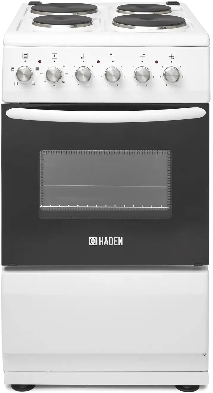 Haden HES050W 50cm Single Oven Electric Cooker with Solid Plate Hob, White - 43641819005151 