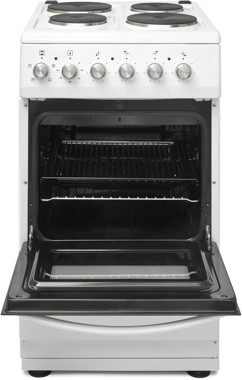 Haden HES050W 50cm Single Oven Electric Cooker with Solid Plate Hob, White - 43641818972383 