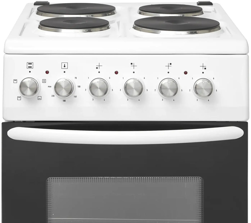 Haden HES050W 50cm Single Oven Electric Cooker with Solid Plate Hob, White - 43641818939615 