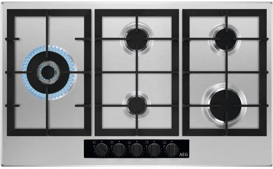 AEG HGB95522YM 6000 Series 86cm 5 Burner Gas Hob, Stainless Steel