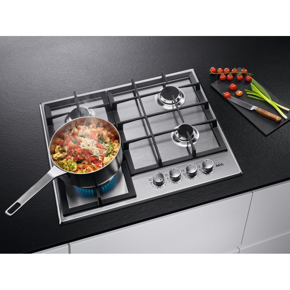 AEG HGX6400SM 60cm 4 Burner Gas Hob,Stainless Steel - 43724556501215 