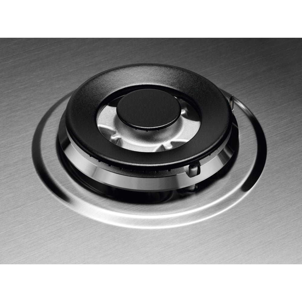 AEG HGX75400SM 75cm wide 5 burner gas hob with Triple crown burner. Black/Silver controls. Cast iro