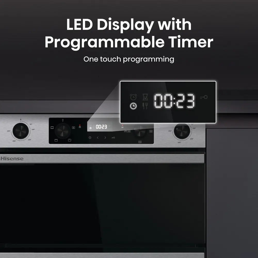 Hisense BUD714221CX 59.4cm Built-Under Electric Double Oven, Black & Stainless Steel