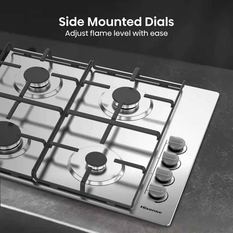Hisense GM642XHS 60cm 4 Burner Gas Hob, Stainless Steel