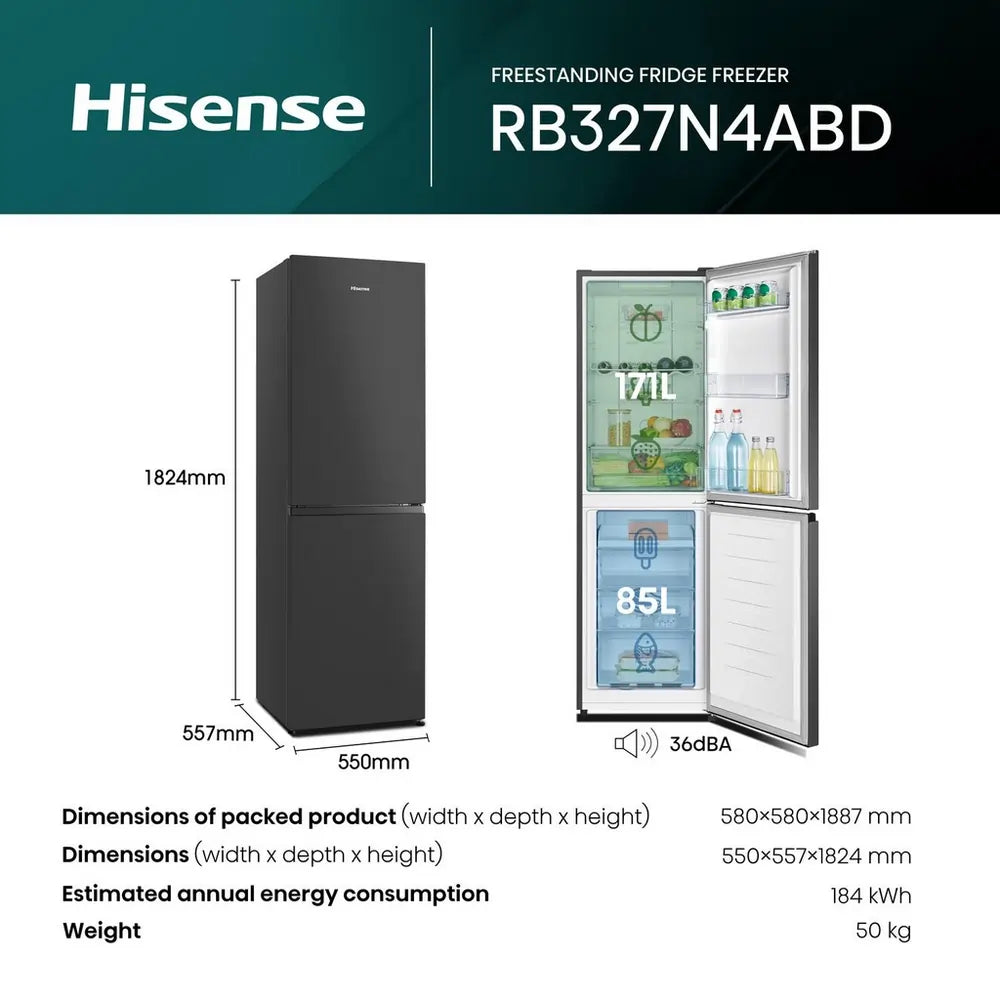 Hisense RB327N4ABD 55cm 50/50 Frost Free Fridge Freezer, Black