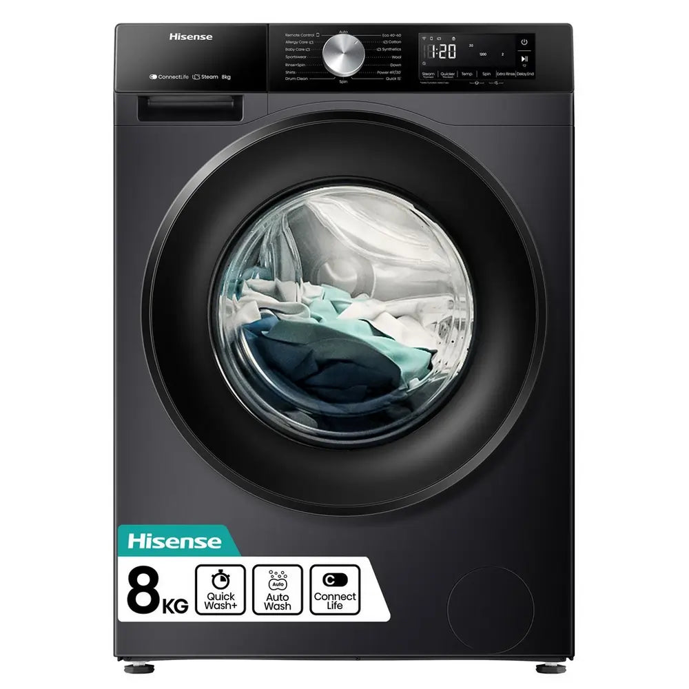 Hisense WF3S8043BB3 8kg 1400 Spin Washing Machine, Black