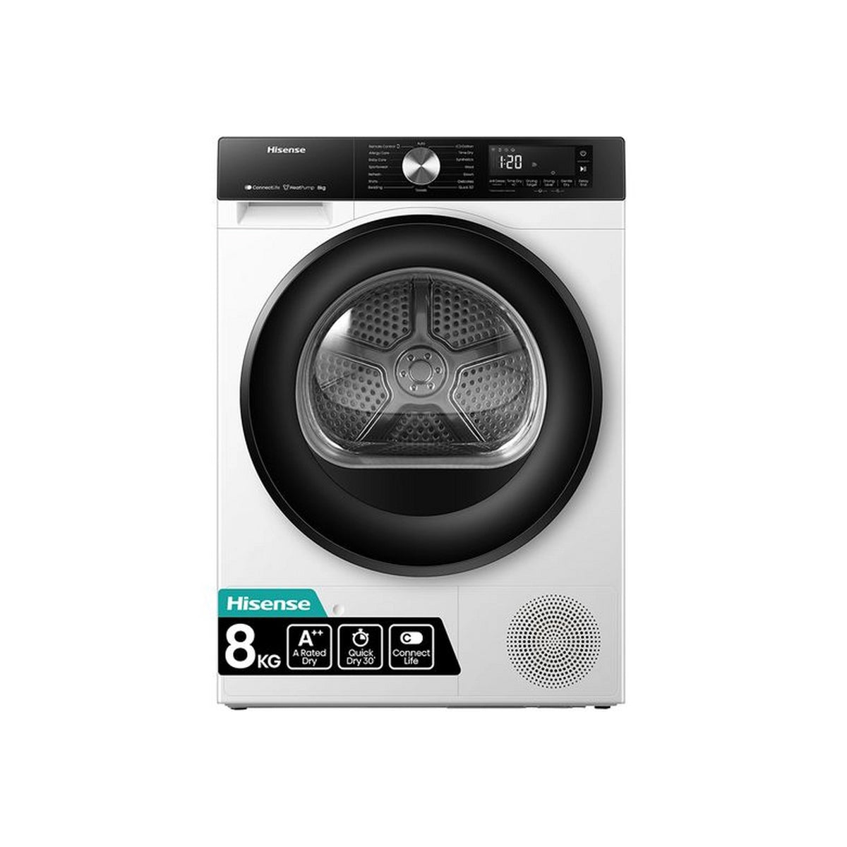 Hisense DH3S802BW3 3S Series 8Kg Freestanding Heat Pump Tumble Dryer, WiFi-Enabled, 59.5cm Wide - White
