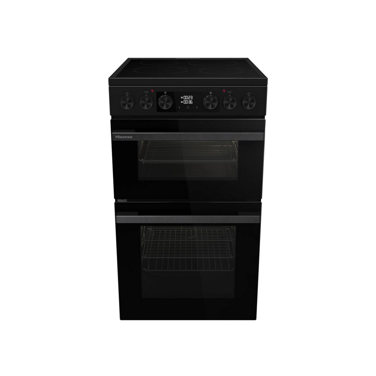 Hisense HDCEC5C10B 68/43L Double Oven Electric Cooker With Ceramic Hob, 50cm Wide - Black