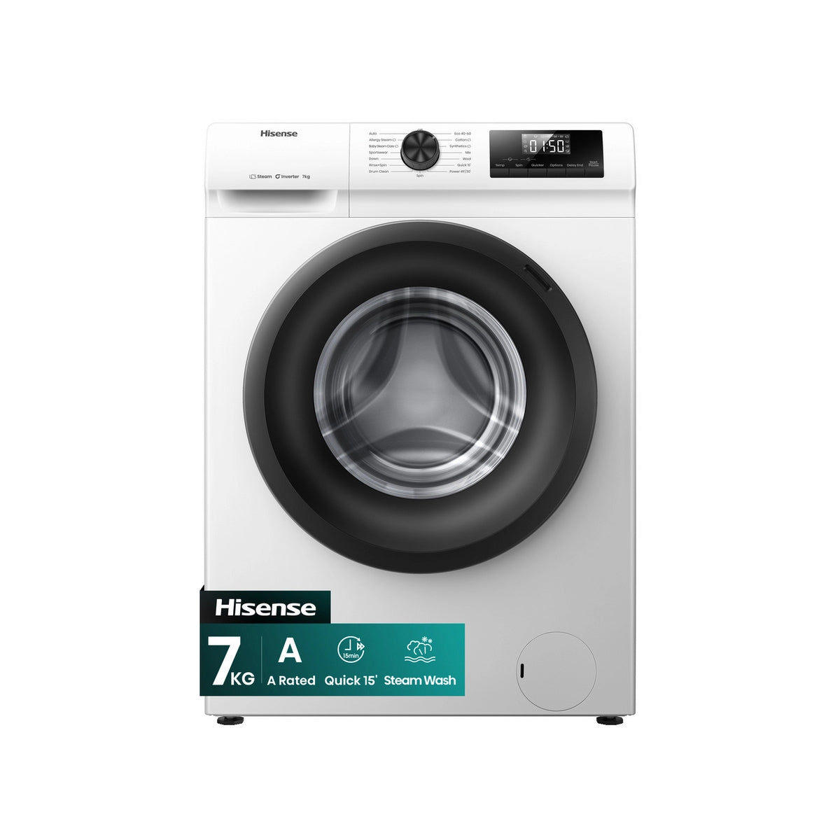 Hisense WF1Q7021BW 7Kg Freestanding Steam Washing Machine, 1200 Spin, 60cm Wide - White