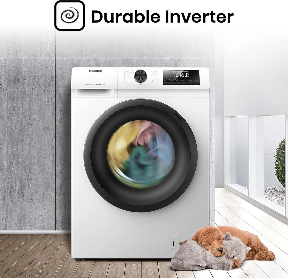 Hisense WFQP9014EVM 9kg 1400 Spin Washing Machine, White - 72787660833141 