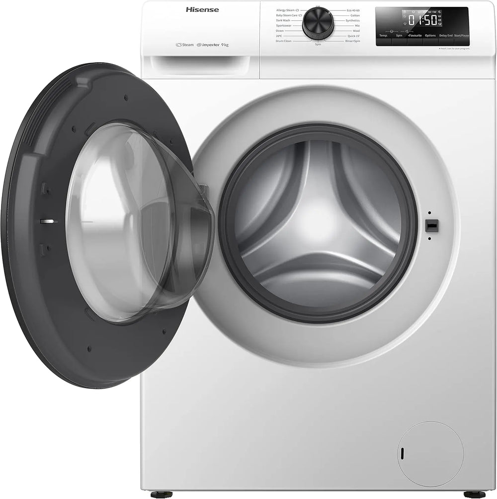 Hisense WFQP9014EVM 9kg 1400 Spin Washing Machine, White - 72787660865909 
