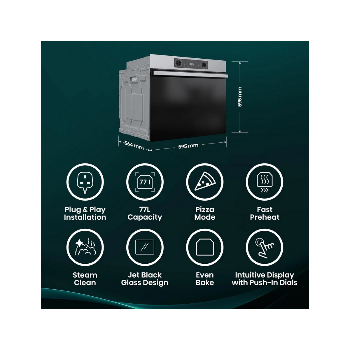 Hisense BI622AXPGUK Built-In Electric Single Oven, 77 Litre, 59.5cm Wide - Black & Stainless Steel