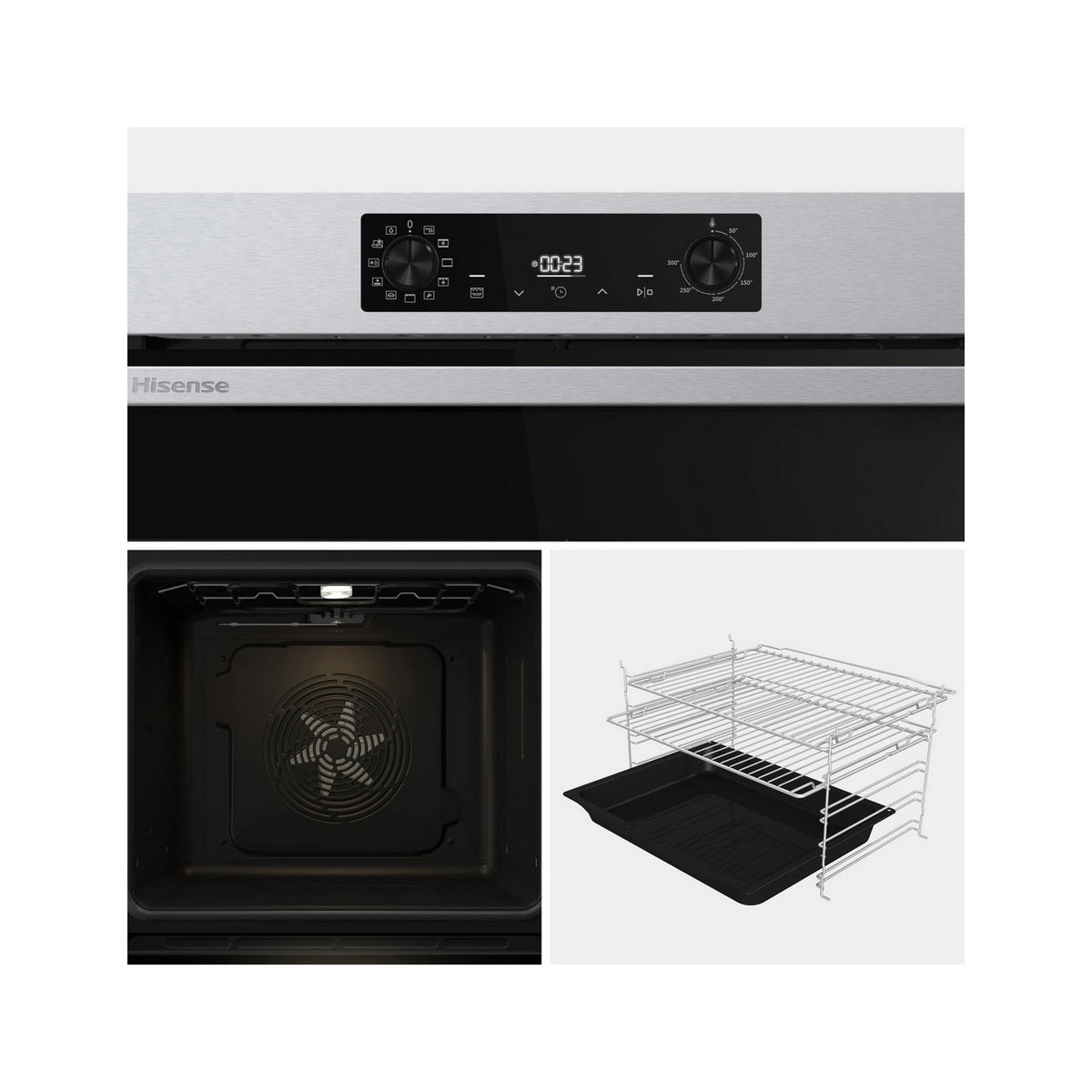 Hisense BI622AXPGUK Built-In Electric Single Oven, 77 Litre, 59.5cm Wide - Black & Stainless Steel