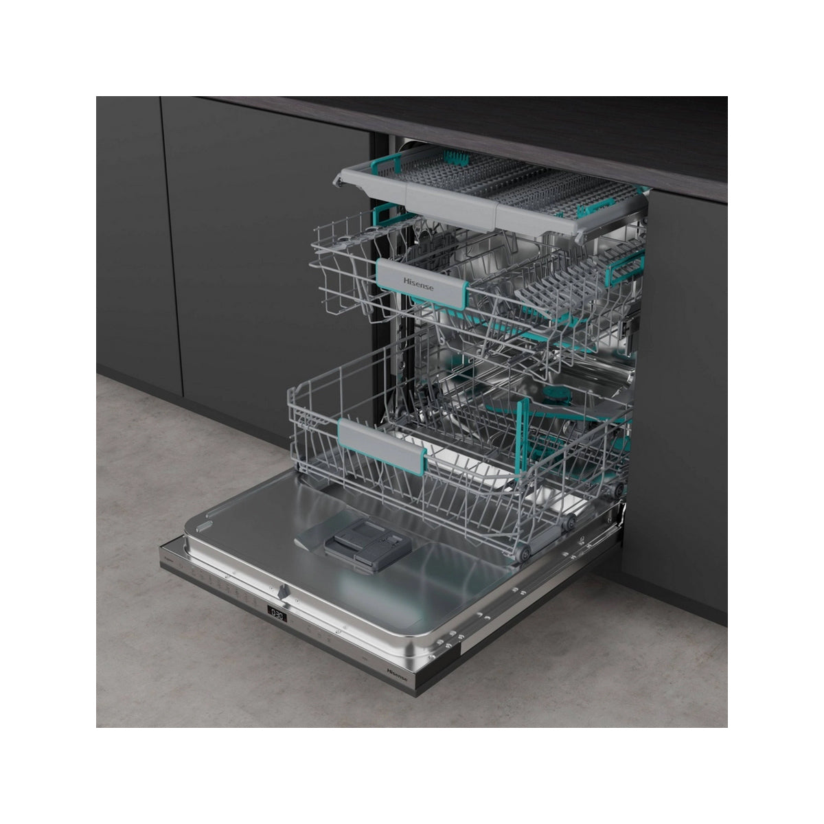 Hisense HV16AUK Full-Size Fully Integrated Dishwasher, 16 Place Settings, 59.8cm Wide - Fixed Hinge