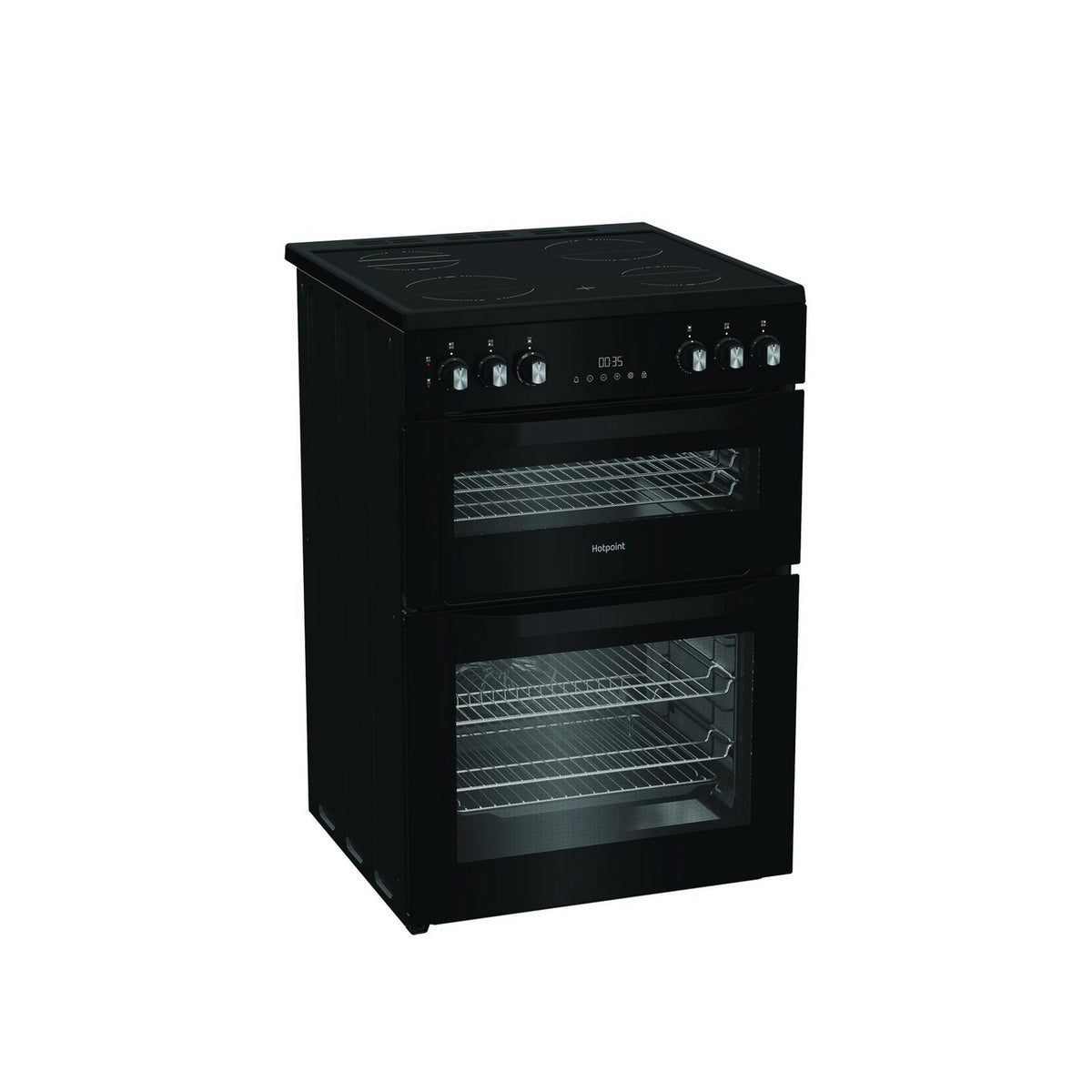 Hotpoint HDE6VDC2B1 Double Oven Electric Cooker With Ceramic Hob, 60cm Wide - Black