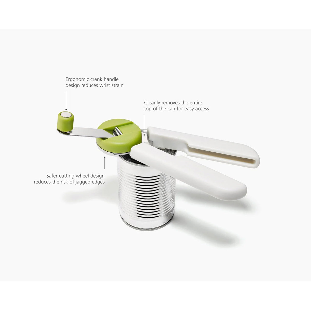 Joseph Joseph 1000064 GoRound™ Easy-Open Can Opener, With Crank Handle - Stone/Green