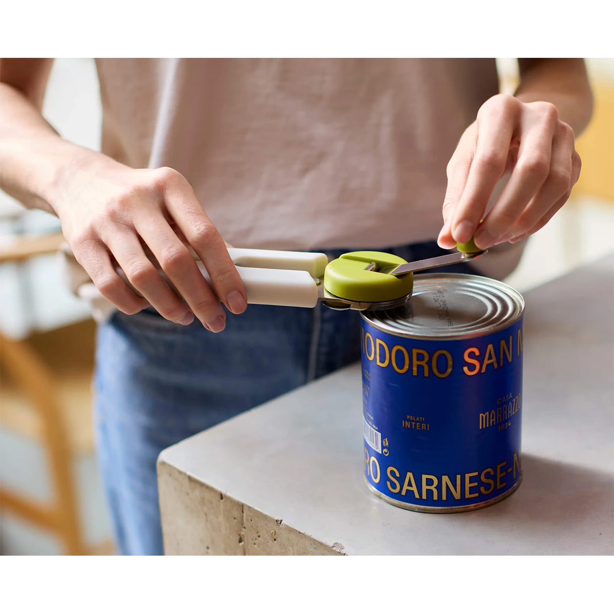 Joseph Joseph 1000064 GoRound™ Easy-Open Can Opener, With Crank Handle - Stone/Green