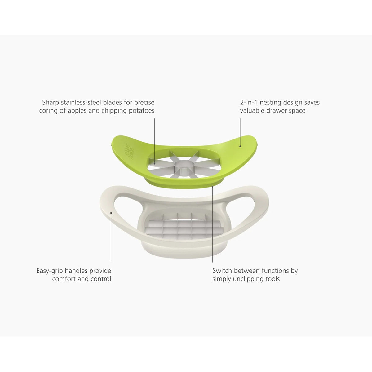 Joseph Joseph 1000065 Nest™ Press 2-in-1 Fruit & Vegetable Cutter, Corer and Chipper - Green