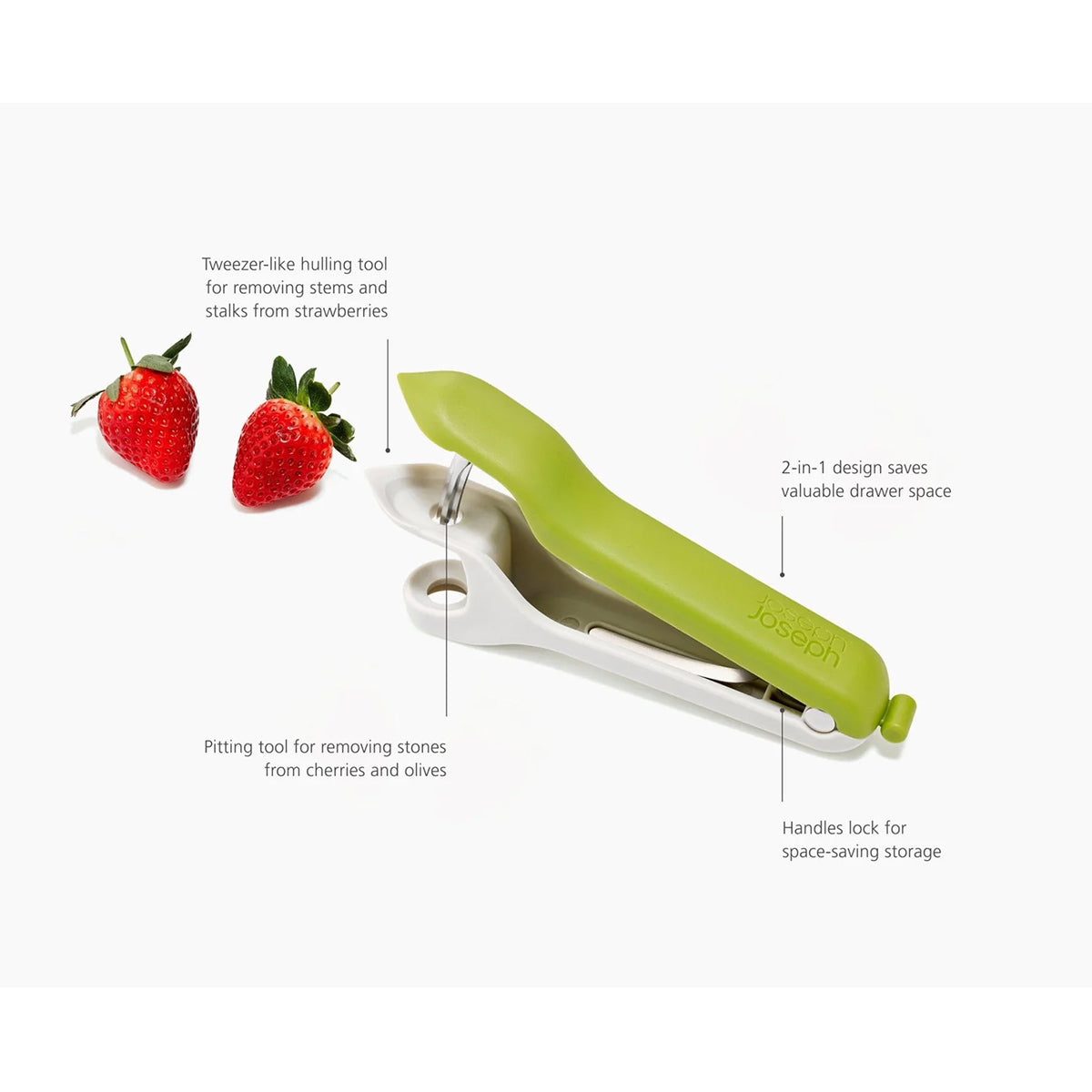 Joseph Joseph 1000066 Tweezy™ 2-in-1 Pitter & Huller Tool - Green