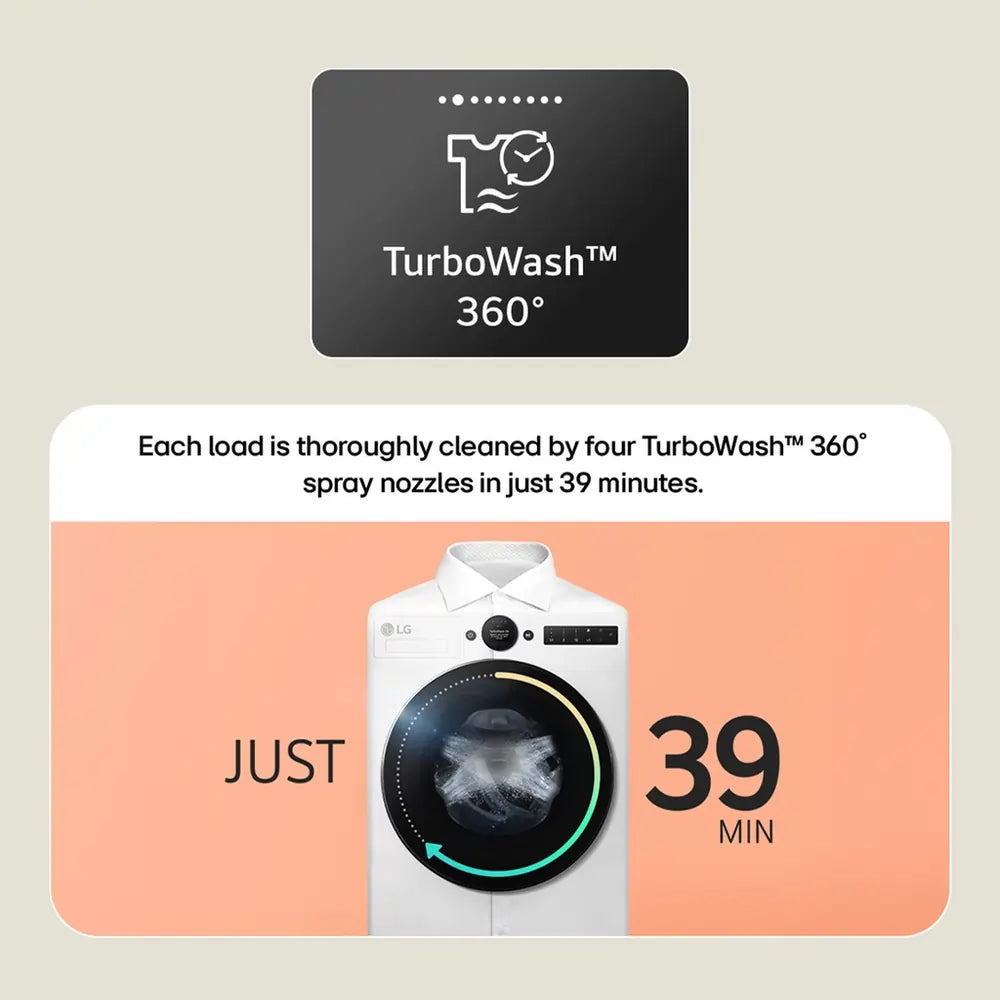 LG F4X7009TBB 9kg 1400 Spin AI Smart Washing Machine, Black