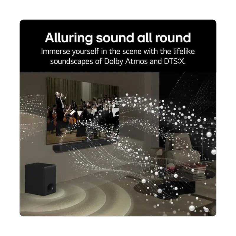 LG US90TY 570W 5.1.3ch Soundbar With Wireless Subwoofer, Black