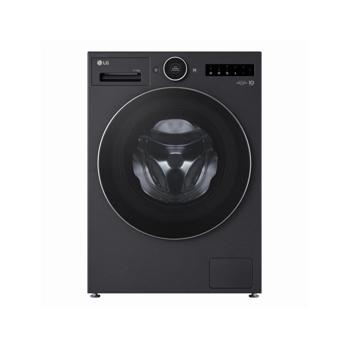 LG WHX9516TBC Series 10 11Kg/6Kg Freestanding Autodose Heat Pump Washer Dryer, AI Direct Drive, 60cm Wide - Black