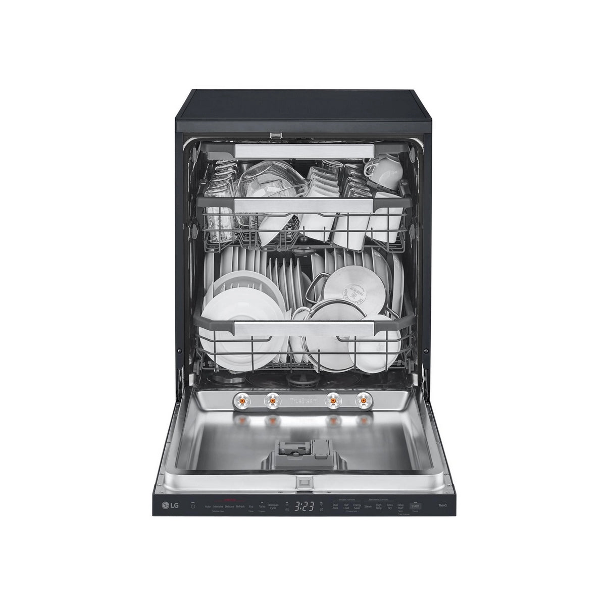 LG DF587HMS Series 7 TrueSteam QuadWash Freestanding Full Size Dishwasher, 14 Place Settings, WiFi Connected, 60cm Wide - Matte Black