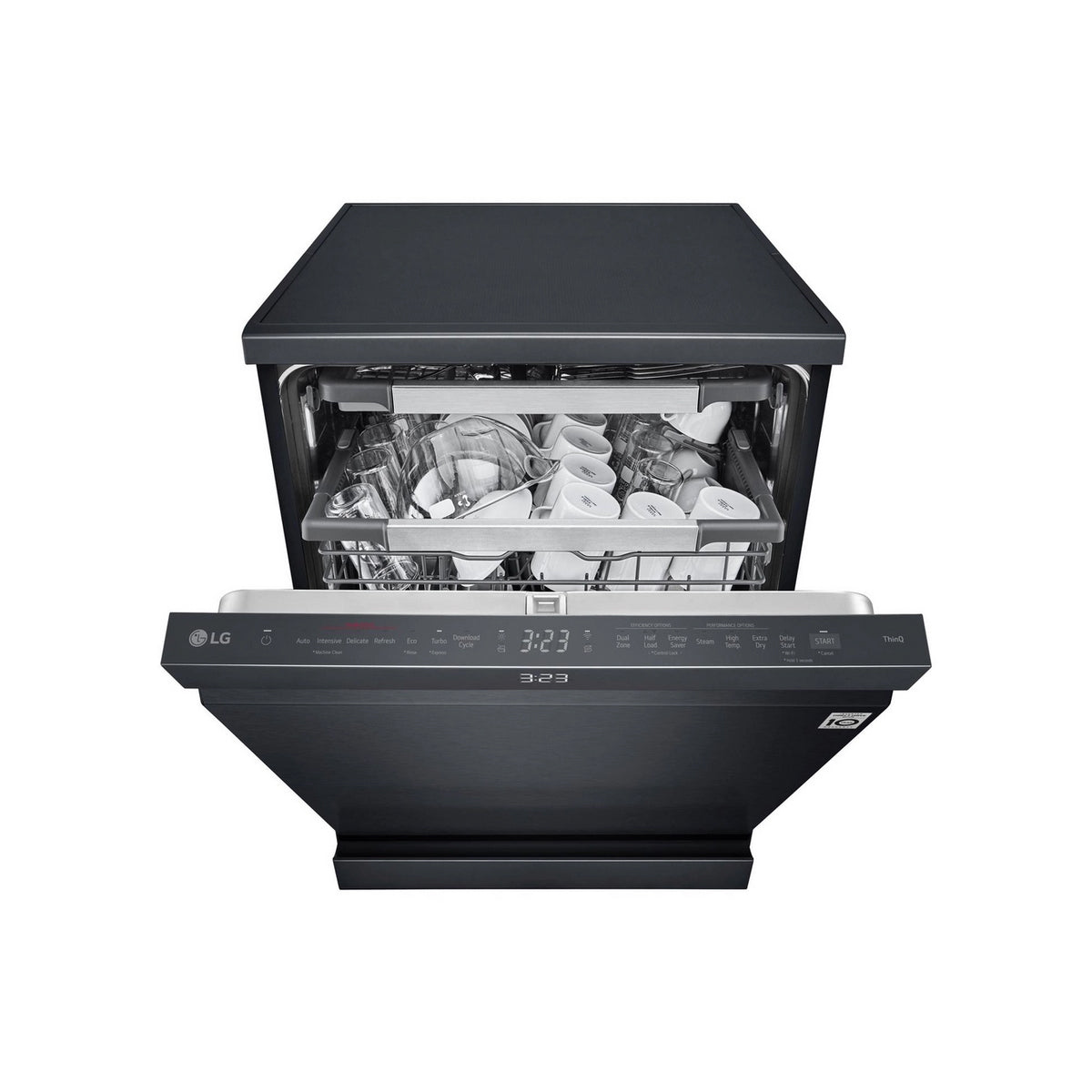 LG DF587HMS Series 7 TrueSteam QuadWash Freestanding Full Size Dishwasher, 14 Place Settings, WiFi Connected, 60cm Wide - Matte Black