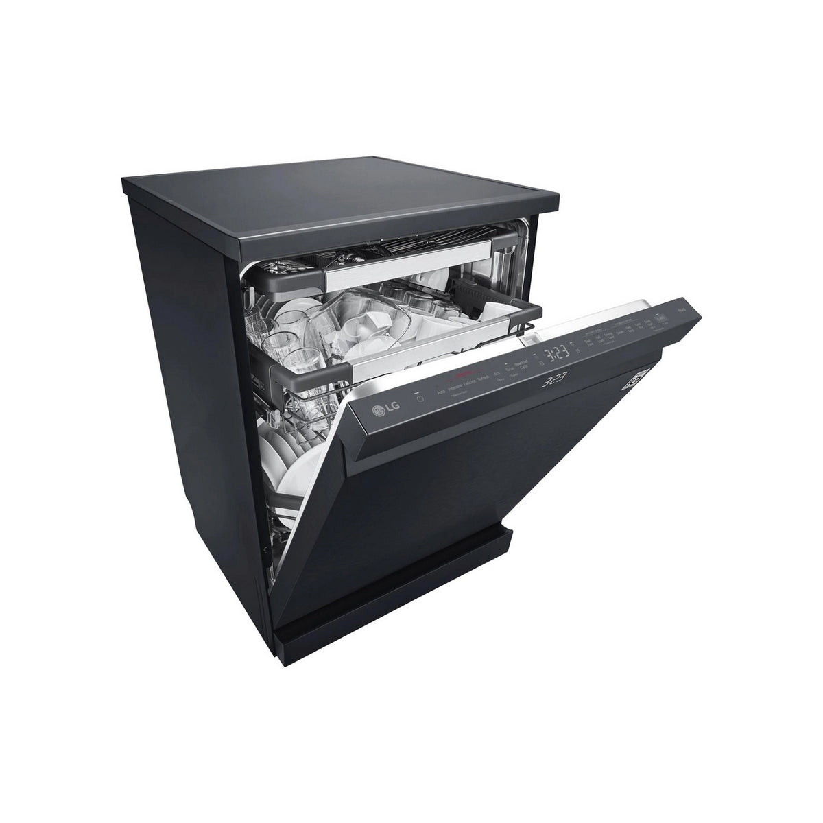LG DF587HMS Series 7 TrueSteam QuadWash Freestanding Full Size Dishwasher, 14 Place Settings, WiFi Connected, 60cm Wide - Matte Black