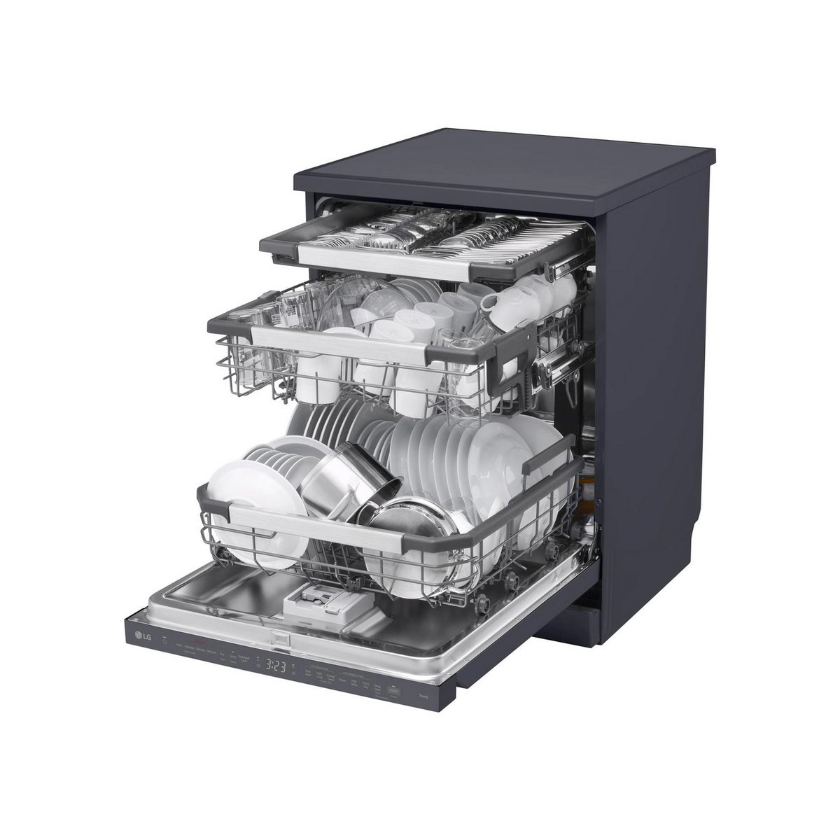 LG DF587HMS Series 7 TrueSteam QuadWash Freestanding Full Size Dishwasher, 14 Place Settings, WiFi Connected, 60cm Wide - Matte Black