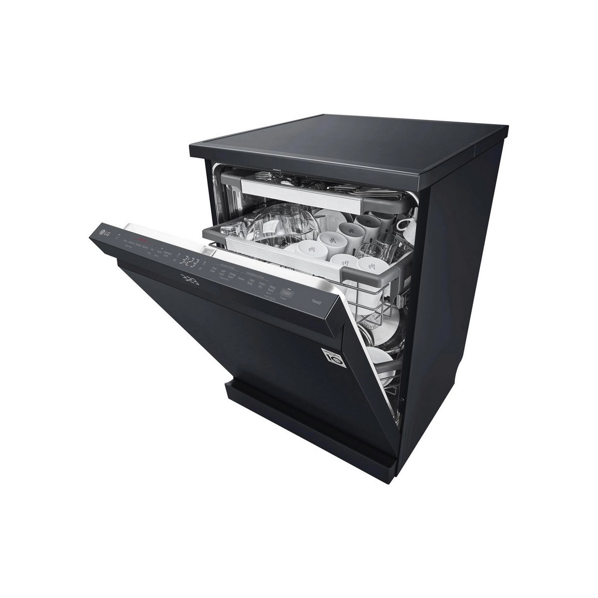 LG DF587HMS Series 7 TrueSteam QuadWash Freestanding Full Size Dishwasher, 14 Place Settings, WiFi Connected, 60cm Wide - Matte Black