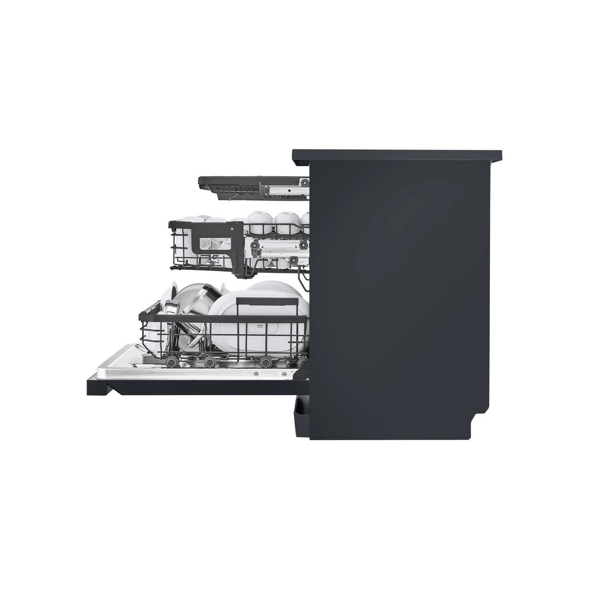 LG DF587HMS Series 7 TrueSteam QuadWash Freestanding Full Size Dishwasher, 14 Place Settings, WiFi Connected, 60cm Wide - Matte Black