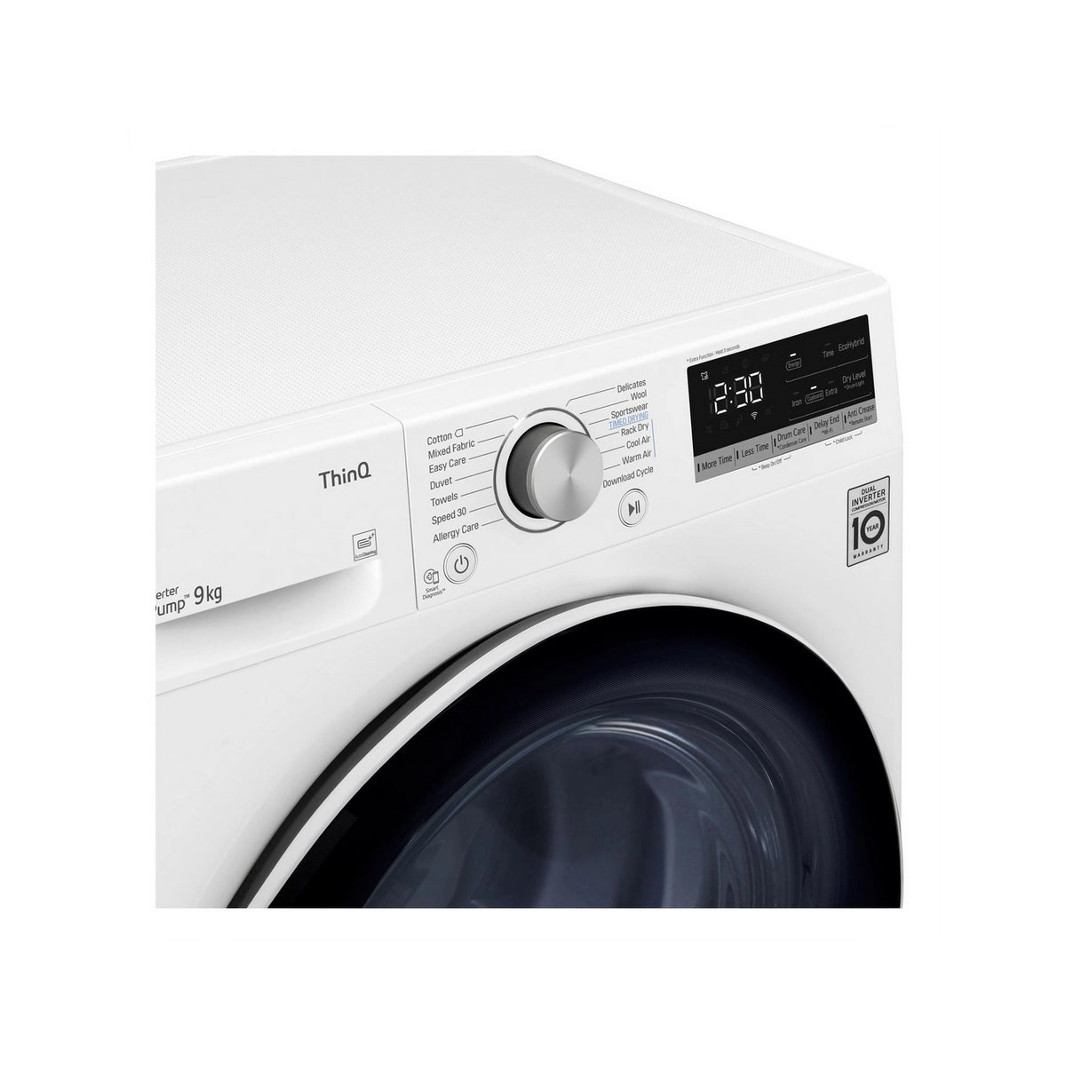 LG FDV709W Series 4 ThinQ 9Kg Freestanding Heat Pump Tumble Dryer, 14 Programmes, 60cm Wide - White