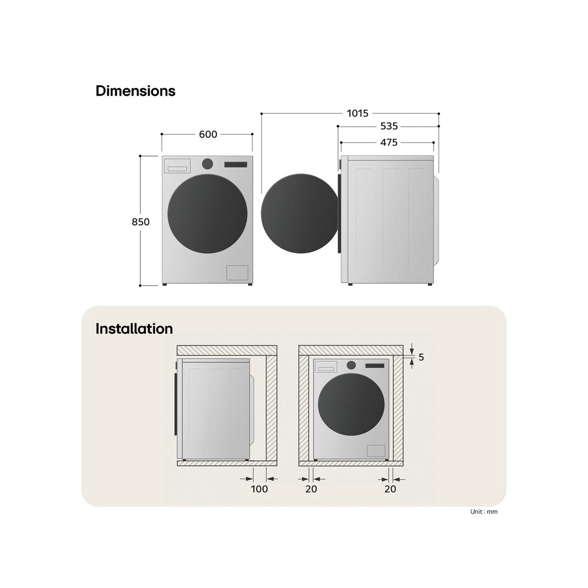 LG W2X5085TLB Series 3 AI Direct Drive 8Kg/5Kg Freestanding Washer Dryer, 60cm Wide - White