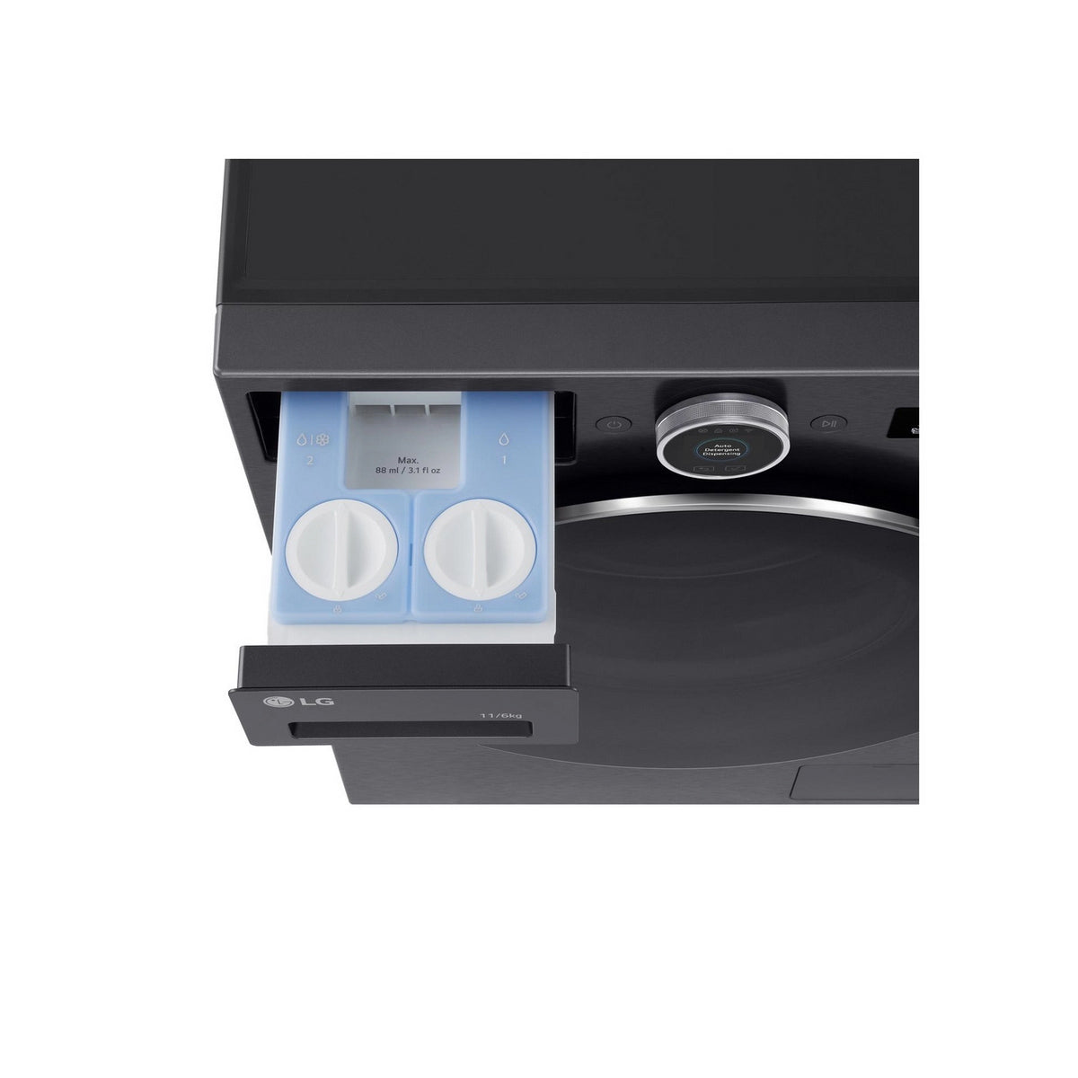 LG WHX9516TBC Series 10 11Kg/6Kg Freestanding Autodose Heat Pump Washer Dryer, AI Direct Drive, 60cm Wide - Black