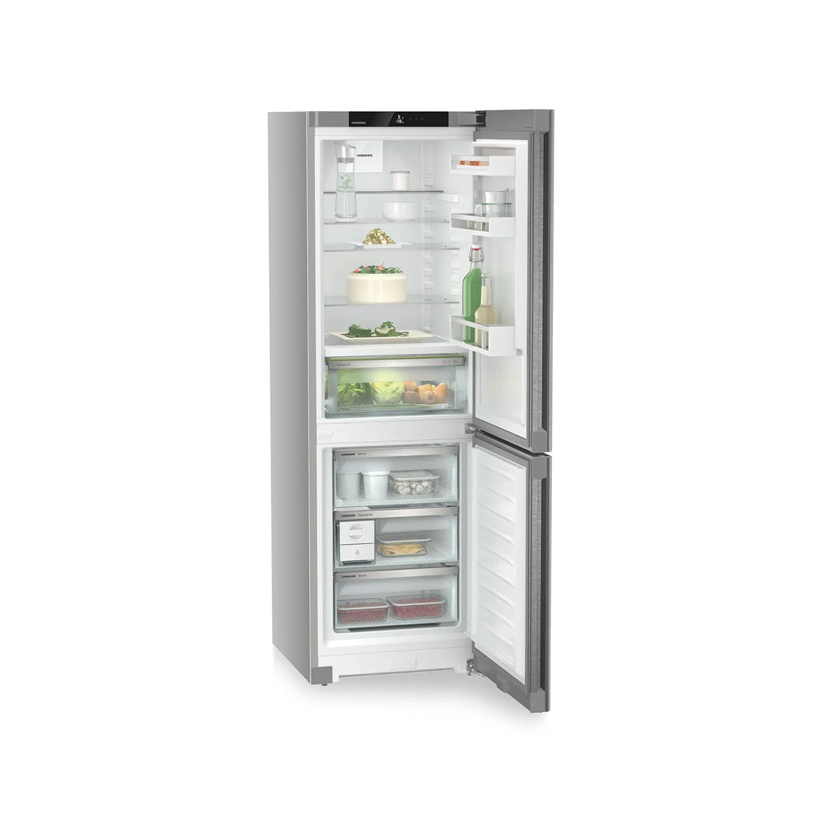 Liebherr CBNsda 5223 Plus Freestanding Fridge Freezer With BioFresh And NoFrost, 320 Litre, 59.7cm Wide - Silver
