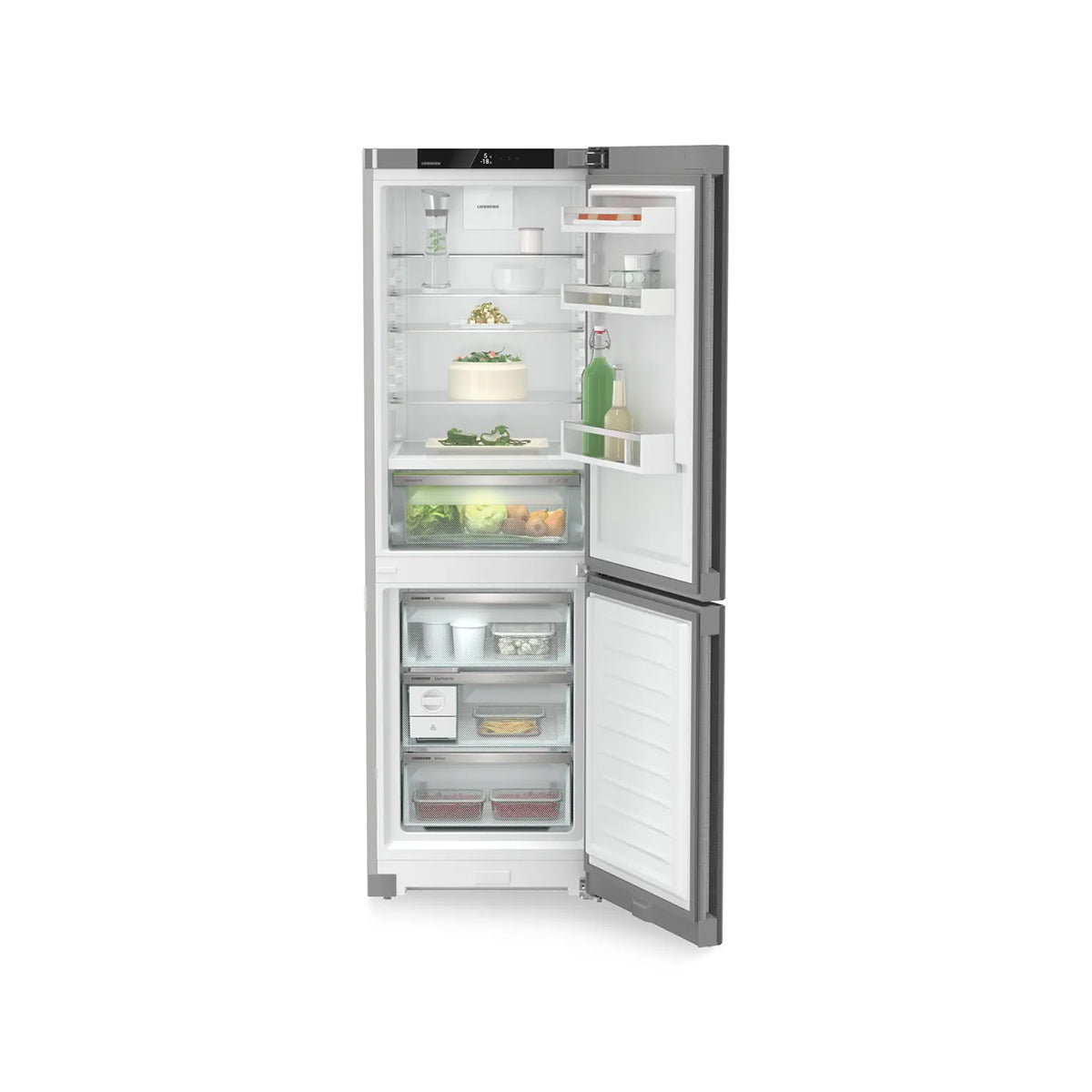 Liebherr CBNsda 5223 Plus Freestanding Fridge Freezer With BioFresh And NoFrost, 320 Litre, 59.7cm Wide - Silver