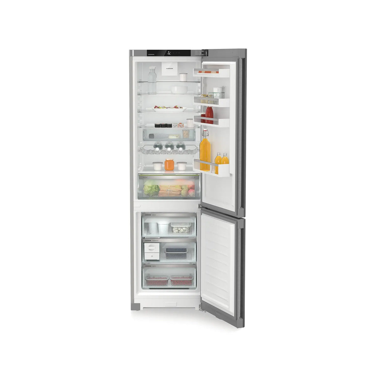 Liebherr CNsda 5723 Plus Freestanding Combined Fridge Freezer With EasyFresh And NoFrost, 371 Litre, 59.7cm Wide - Silver