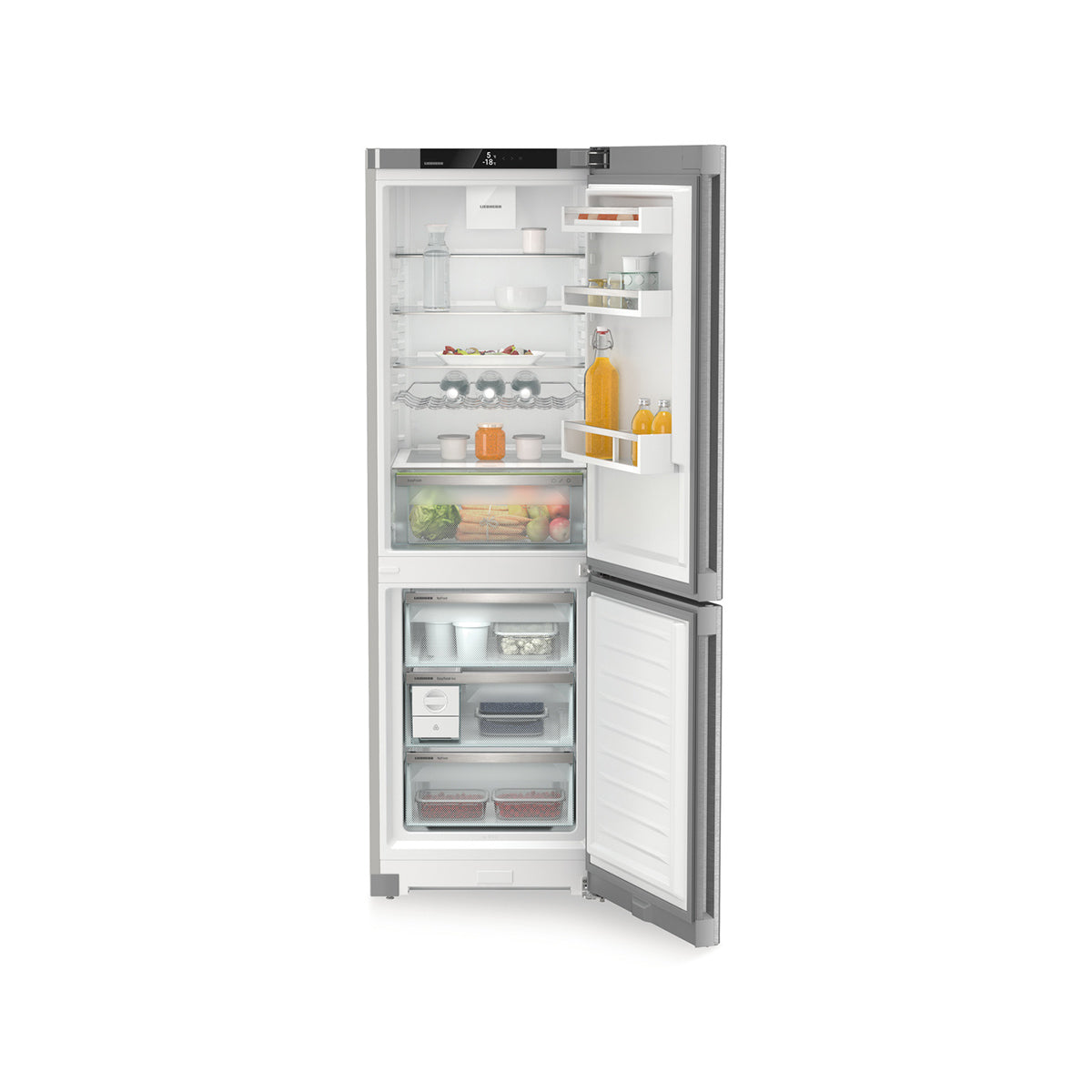 Liebherr CNsdb 5223 Plus Freestanding Combined Fridge Freezer With EasyFresh And NoFrost, 330 Litre, 59.7cm Wide - Silver